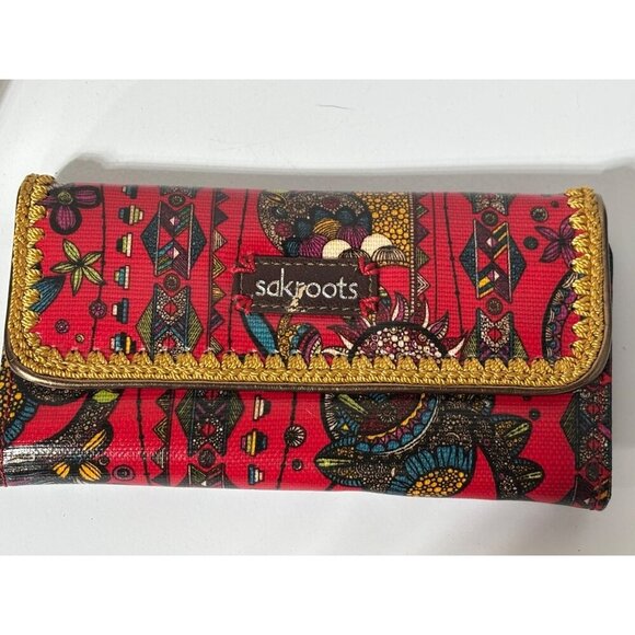 Sakroots Red Boho Wallet Coated Canvas Tri-Fold - Picture 1 of 8